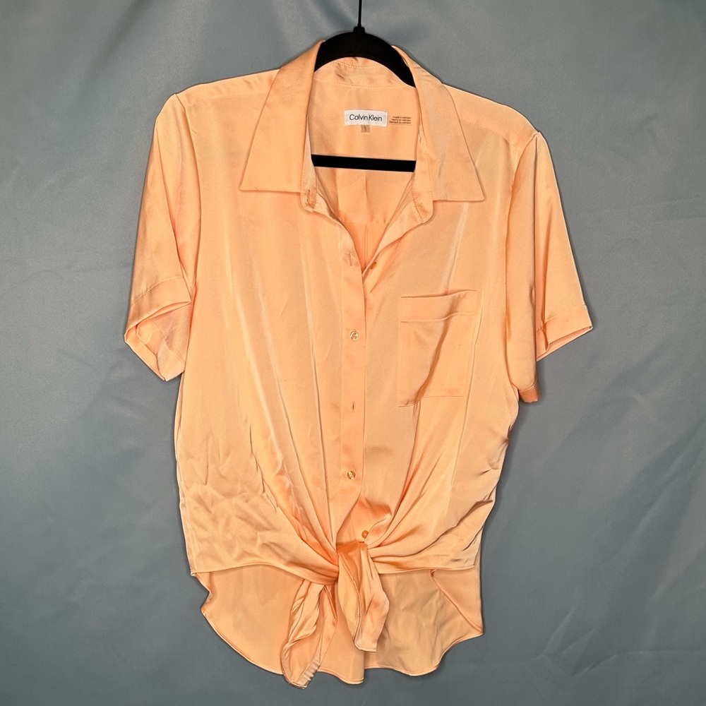 Orange Satin Tie Front Blouse